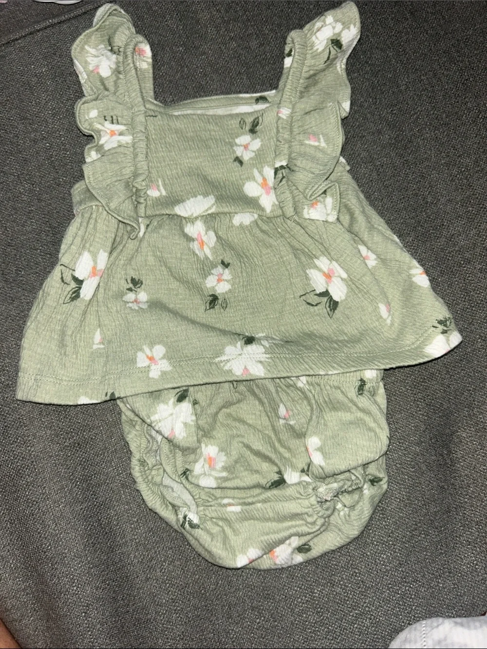 Carter's Light Sage Floral Ruffle Tank & Bloomers